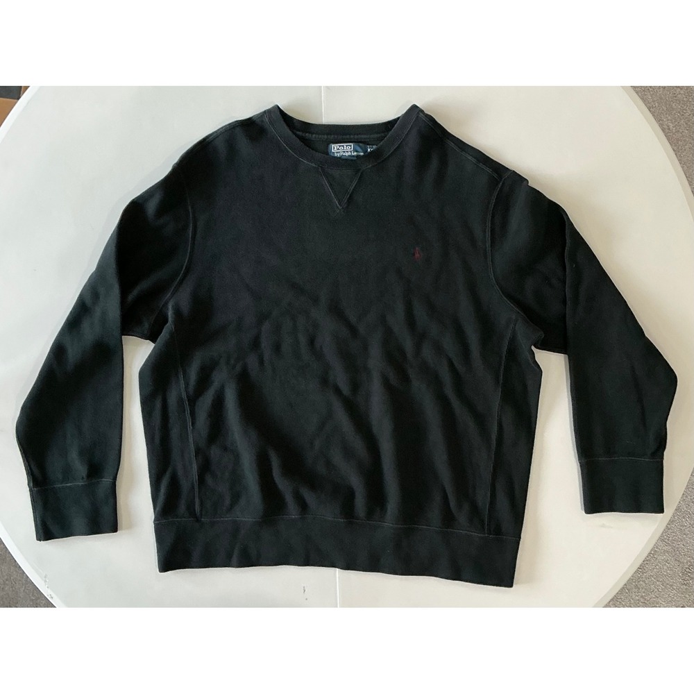 VTG Y2K Polo Ralph Lauren Sweatshirt Mens 2XL Black Crewneck Preppy Knit Staple